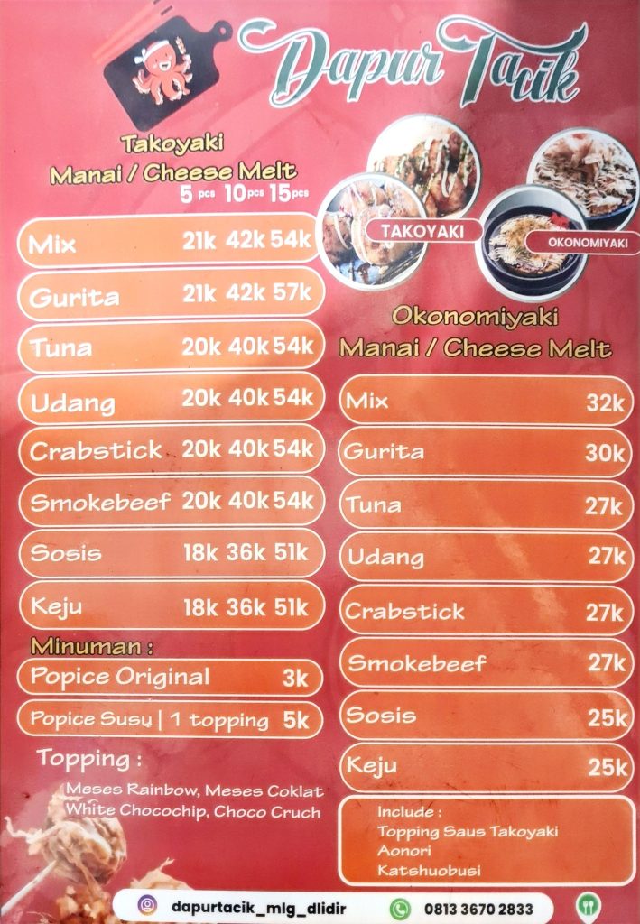 Kuliner Malang Takoyaki Dapur Tacik Dlidir menu dan harga